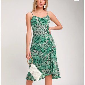 Small LULU’s Tropi-Call Me Green Leaf Midi Dress